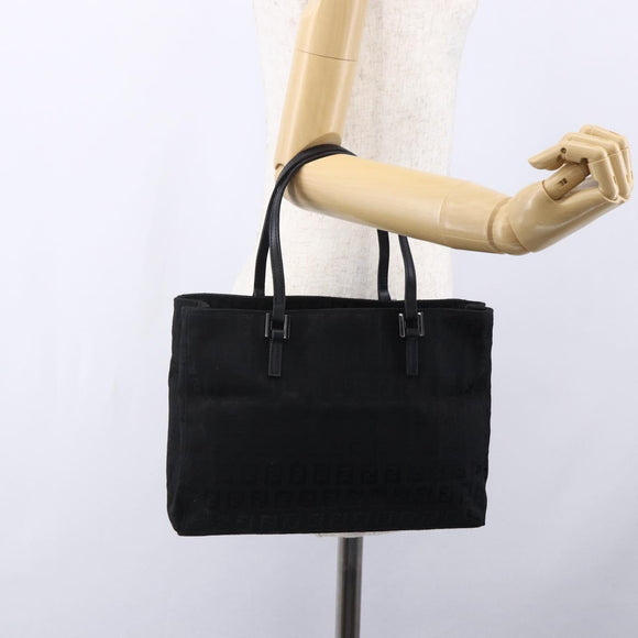FENDI Zucchino Canvas Hand Bag Black Silver Auth am9157