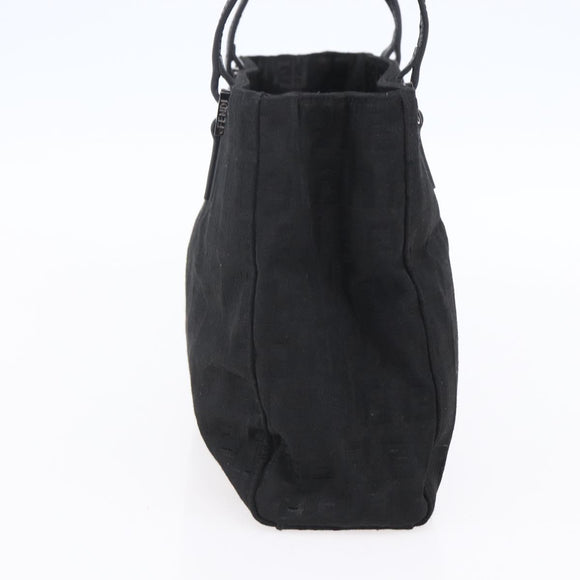 FENDI Zucchino Canvas Hand Bag Black Silver Auth am9157
