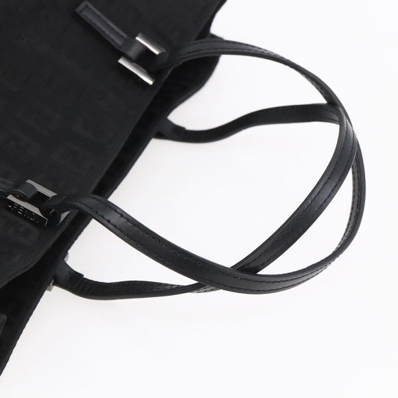FENDI Zucchino Canvas Hand Bag Black Silver Auth am9157