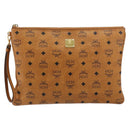 MCM Logogram Vicetos Clutch Bag PVC Leather Brown Gold Auth am9180-13