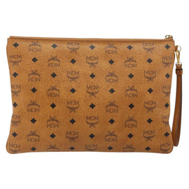 MCM Logogram Vicetos Clutch Bag PVC Leather Brown Gold Auth am9180 - 0