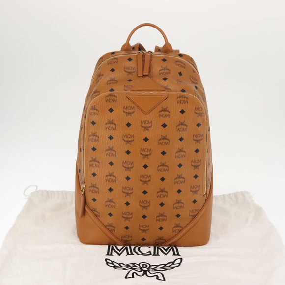 MCM Logogram Vicetos Backpack PVC Leather Brown Gold Auth am9181