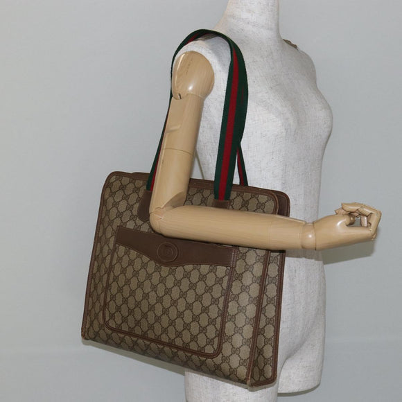 GUCCI GG Supreme Web Sherry Line Tote Bag PVC Beige Red 89 02 997 Auth am9191