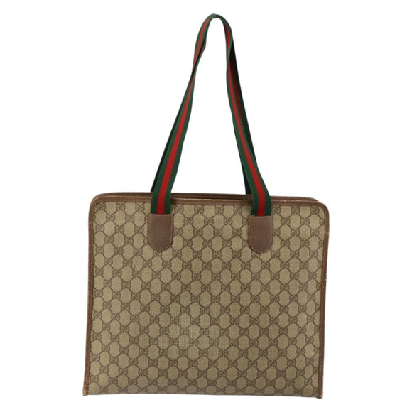GUCCI GG Supreme Web Sherry Line Tote Bag PVC Beige Red 89 02 997 Auth am9191