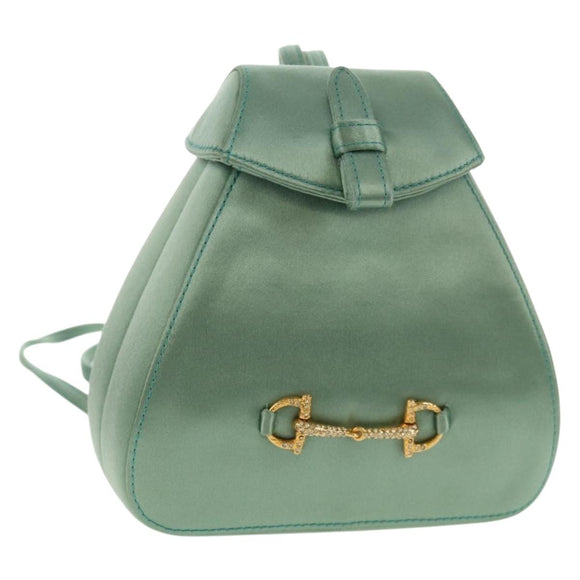 GUCCI Horsebit Backpack Satin Turquoise Blue Gold 005 781 0316 Auth am9199A
