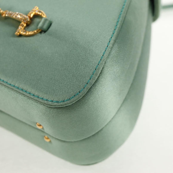 GUCCI Horsebit Backpack Satin Turquoise Blue Gold 005 781 0316 Auth am9199A