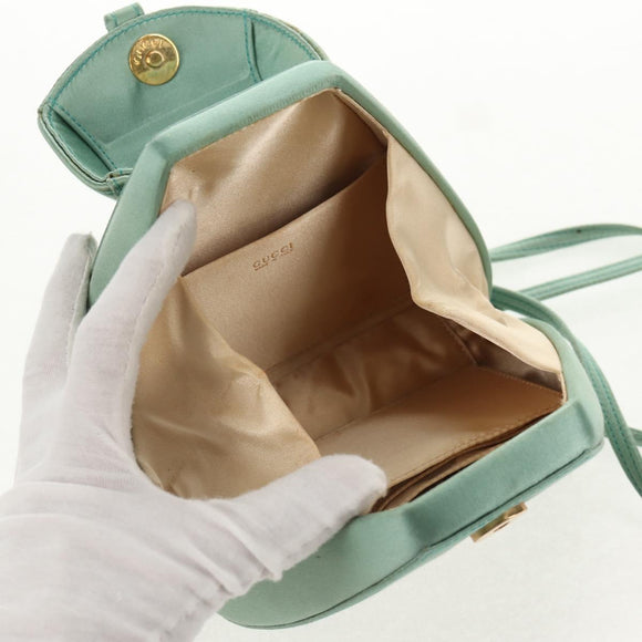 GUCCI Horsebit Backpack Satin Turquoise Blue Gold 005 781 0316 Auth am9199A