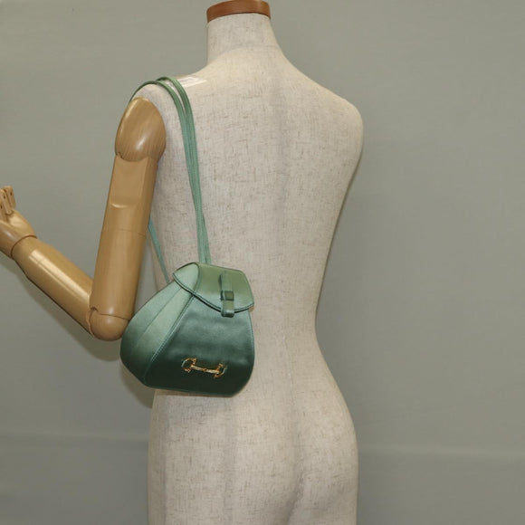 GUCCI Horsebit Backpack Satin Turquoise Blue Gold 005 781 0316 Auth am9199A
