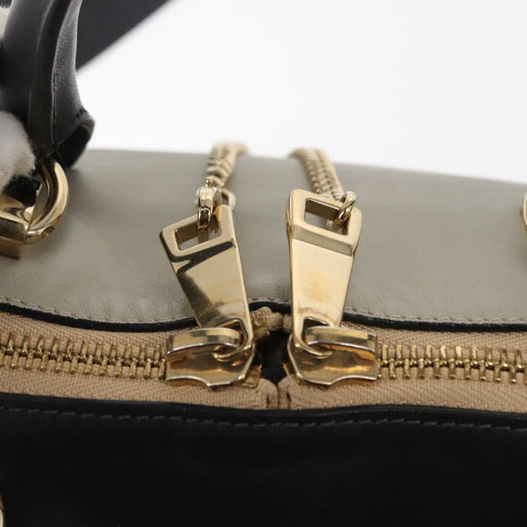 Chloe Bailey Hand Bag Leather 2way Black Beige gold Auth am9201