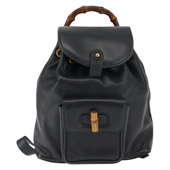 GUCCI Bamboo Backpack Leather Navy Gold 003 58 0030 Auth am9202