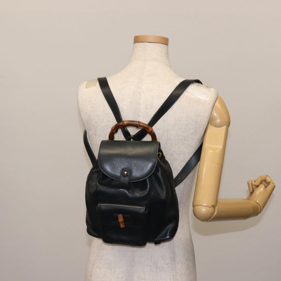GUCCI Bamboo Backpack Leather Navy Gold 003 58 0030 Auth am9202