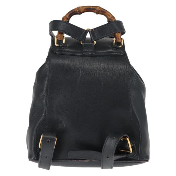 GUCCI Bamboo Backpack Leather Navy Gold 003 58 0030 Auth am9202