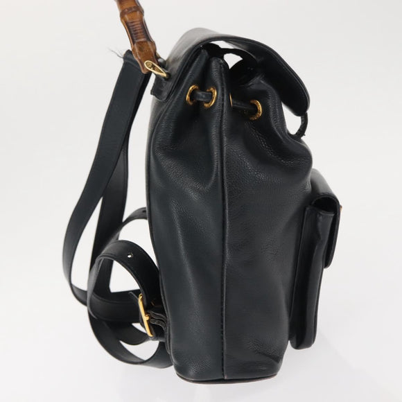 GUCCI Bamboo Backpack Leather Navy Gold 003 58 0030 Auth am9202