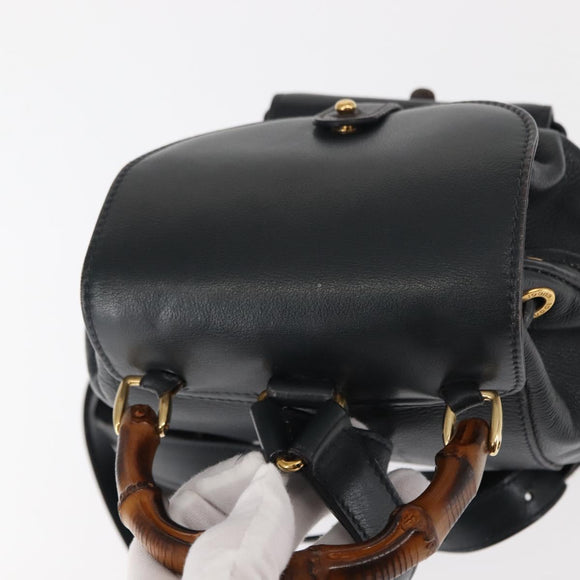 GUCCI Bamboo Backpack Leather Navy Gold 003 58 0030 Auth am9202