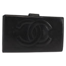 CHANEL Long Wallet Lamb Skin Black CC Auth am9206-1