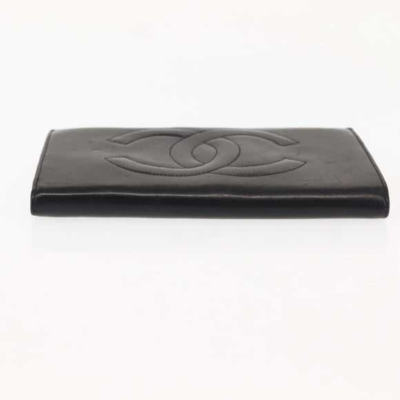 CHANEL Long Wallet Lamb Skin Black CC Auth am9206