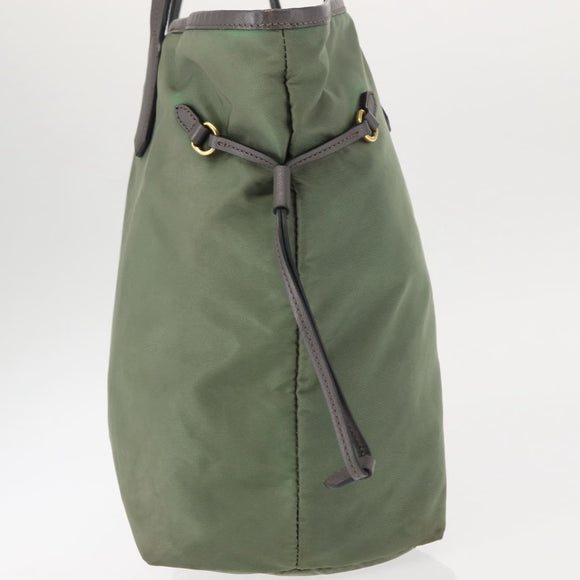 PRADA Tote Bag Nylon Khaki Gold Auth am9209