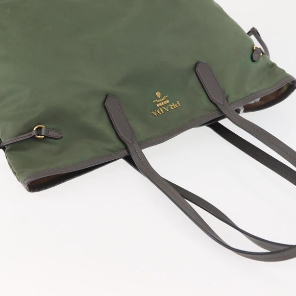 PRADA Tote Bag Nylon Khaki Gold Auth am9209