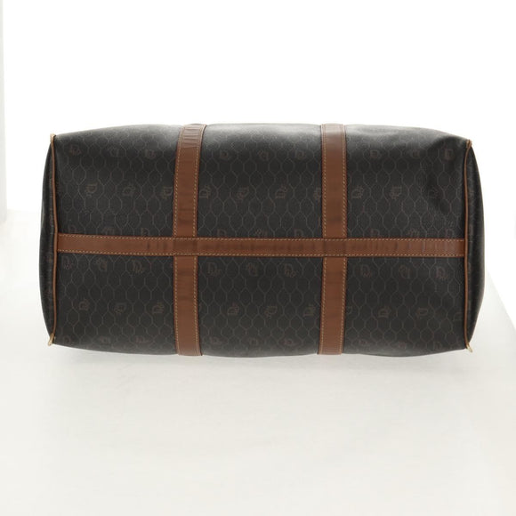 Christian Dior Honeycomb Canvas Boston Bag PVC Black Gold Auth am9211