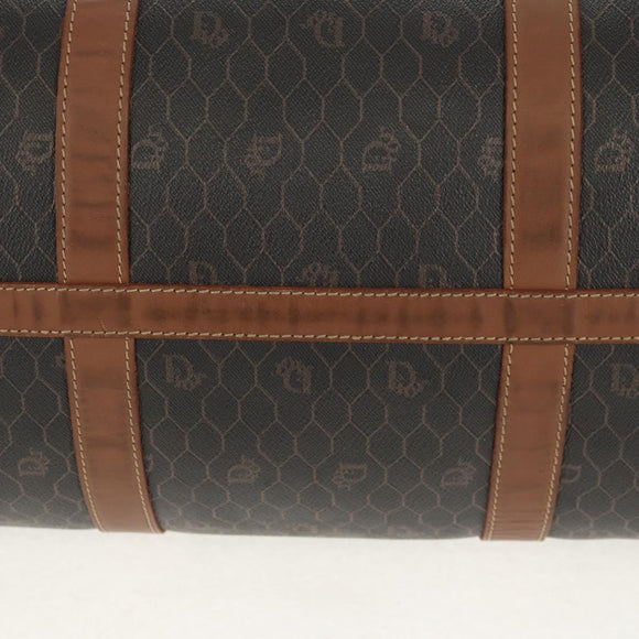 Christian Dior Honeycomb Canvas Boston Bag PVC Black Gold Auth am9211