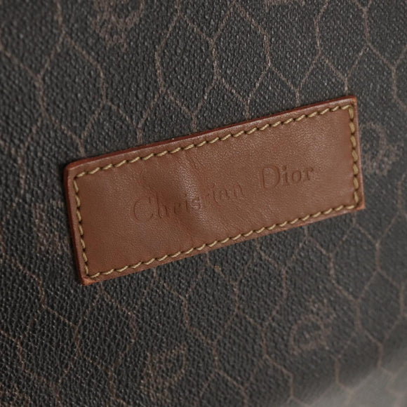 Christian Dior Honeycomb Canvas Boston Bag PVC Black Gold Auth am9211