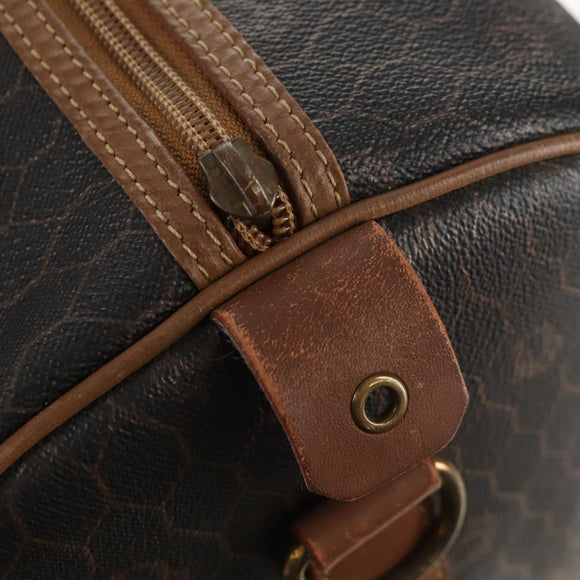 Christian Dior Honeycomb Canvas Boston Bag PVC Black Gold Auth am9211