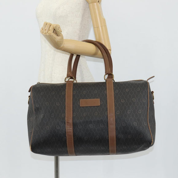 Christian Dior Honeycomb Canvas Boston Bag PVC Black Gold Auth am9211