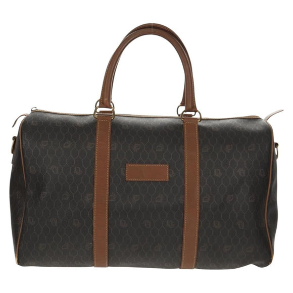 Christian Dior Honeycomb Canvas Boston Bag PVC Black Gold Auth am9211