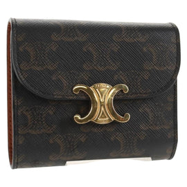 CELINE Triomphe Compact Wallet PVC Black Auth am9212M