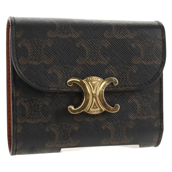 CELINE Triomphe Compact Wallet PVC Black Auth am9212M
