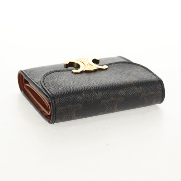 CELINE Triomphe Compact Wallet PVC Black Auth am9212M