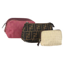 FENDI Bulgari Gucci GG Canvas Pouch Canvas 3Set Black Beige pink Auth am9226-1