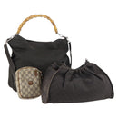 GUCCI GG Canvas Supreme Bamboo Bag Nylon PVC 3Set Beige Black Auth am9227-1
