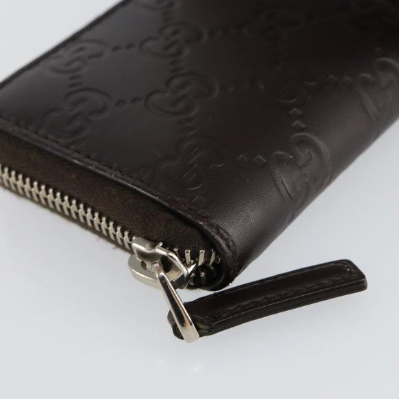 GUCCI GG Canvas Guccissima Wallet Leather Brown Silver 255452 Auth am9231