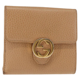 GUCCI Bifold Wallet Leather Outlet Beige Gold Beige 615525 Auth am9232