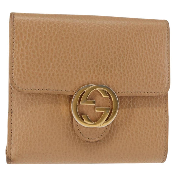 GUCCI Bifold Wallet Leather Outlet Beige Gold Beige 615525 Auth am9232