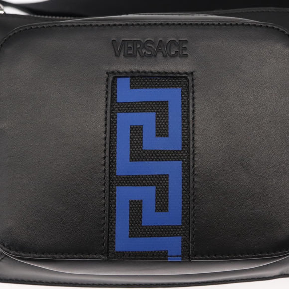 VERSACE Body Bag Leather Black Auth am9243