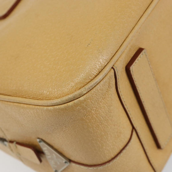 PRADA Shoulder Bag Leather Beige Silver Auth am9244
