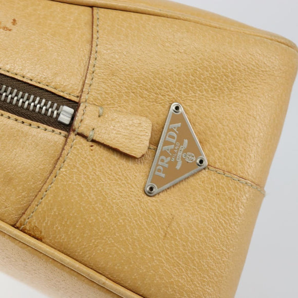 PRADA Shoulder Bag Leather Beige Silver Auth am9244