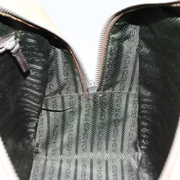 PRADA Shoulder Bag Leather Beige Silver Auth am9244