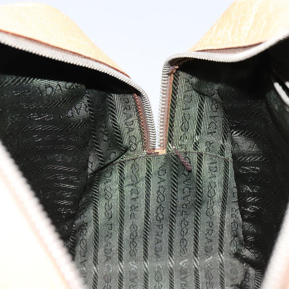 PRADA Shoulder Bag Leather Beige Silver Auth am9244