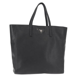PRADA Tote Bag Safiano leather Black Silver Auth am9247
