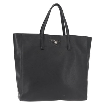 PRADA Tote Bag Safiano leather Black Silver Auth am9247