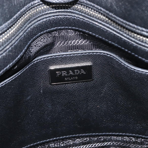 PRADA Tote Bag Safiano leather Black Silver Auth am9247
