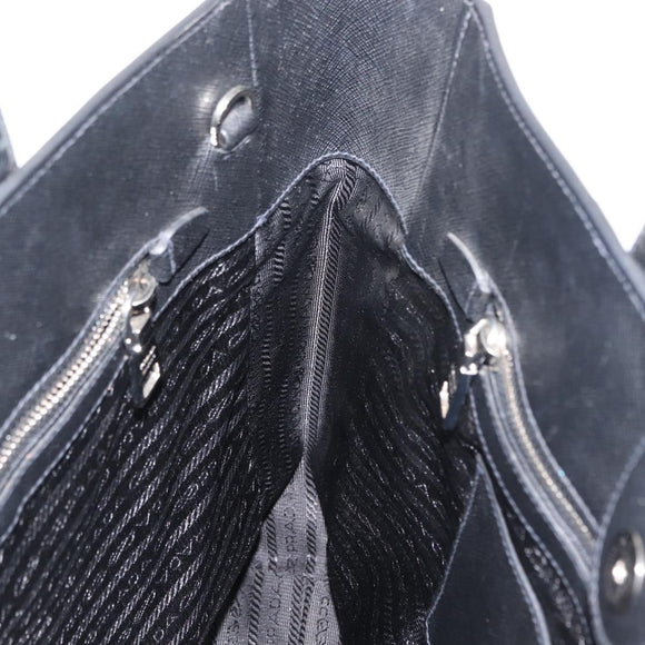 PRADA Tote Bag Safiano leather Black Silver Auth am9247
