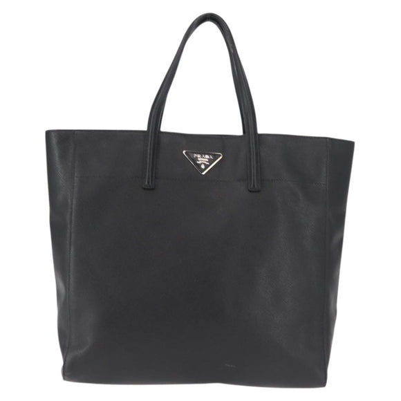 PRADA Tote Bag Safiano leather Black Silver Auth am9247