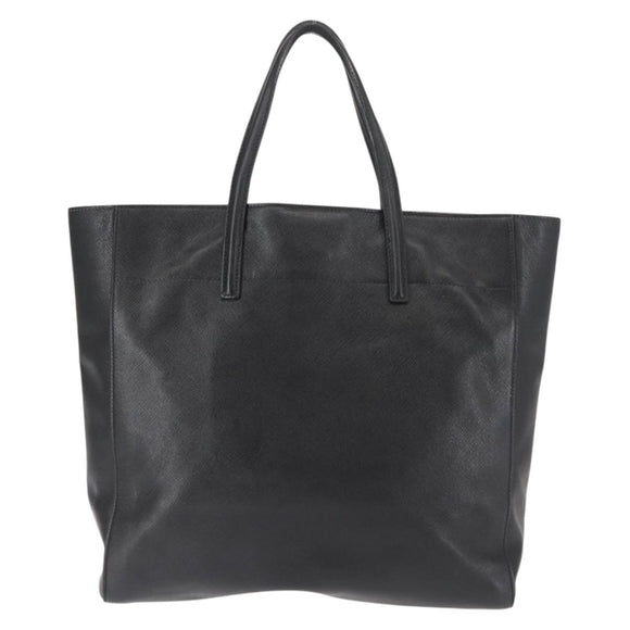 PRADA Tote Bag Safiano leather Black Silver Auth am9247