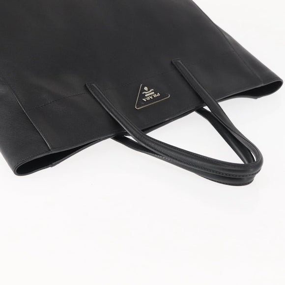 PRADA Tote Bag Safiano leather Black Silver Auth am9247
