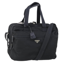 PRADA Boston Bag Nylon 2way Black Silver Auth am9248