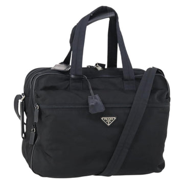 PRADA Boston Bag Nylon 2way Black Silver Auth am9248